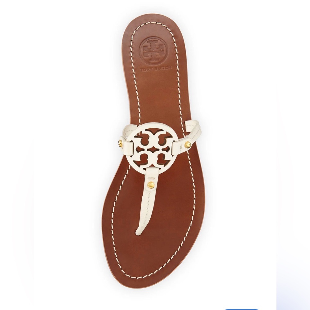 Tory Burch Cream and Brown Logo Thong Sandal size 5.5